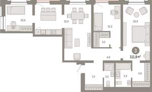 3-к квартира, вторичка, 112м2, 3/17 этаж