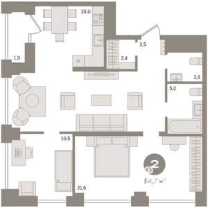 2-к квартира, вторичка, 85м2, 10/30 этаж
