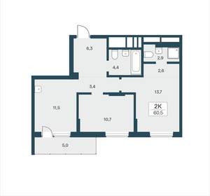 2-к квартира, вторичка, 61м2, 2/18 этаж