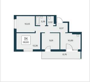 3-к квартира, вторичка, 67м2, 2/25 этаж