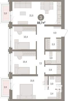 3-к квартира, вторичка, 90м2, 3/16 этаж