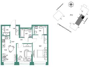 2-к квартира, вторичка, 62м2, 2/9 этаж