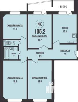 3-к квартира, вторичка, 105м2, 1/13 этаж