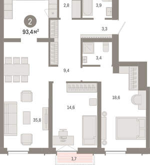 2-к квартира, вторичка, 93м2, 4/23 этаж