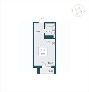 Студия квартира, вторичка, 30м2, 21/25 этаж