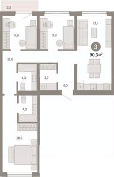 3-к квартира, вторичка, 90м2, 5/9 этаж