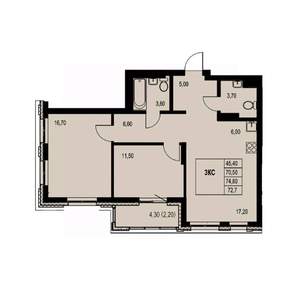 3-к квартира, вторичка, 73м2, 3/23 этаж