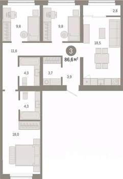 3-к квартира, вторичка, 87м2, 8/9 этаж