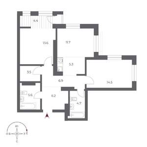 3-к квартира, вторичка, 76м2, 17/24 этаж