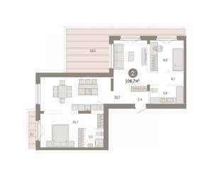 2-к квартира, вторичка, 107м2, 8/8 этаж