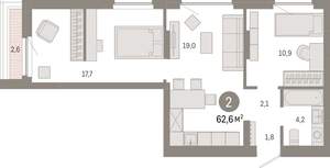 2-к квартира, вторичка, 63м2, 3/12 этаж