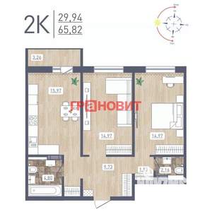 2-к квартира, вторичка, 66м2, 2/17 этаж