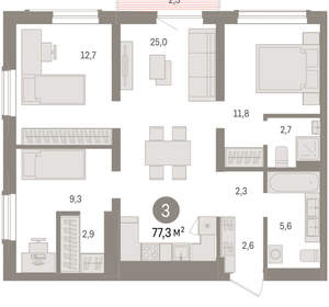 3-к квартира, вторичка, 77м2, 12/15 этаж