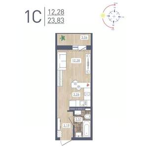 Студия квартира, вторичка, 24м2, 17/17 этаж