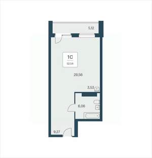 Студия квартира, вторичка, 53м2, 13/25 этаж