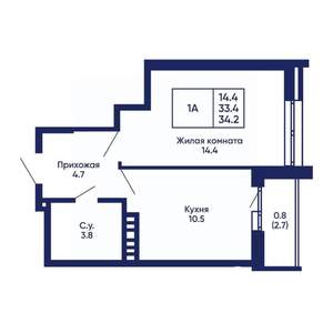 1-к квартира, вторичка, 34м2, 2/14 этаж