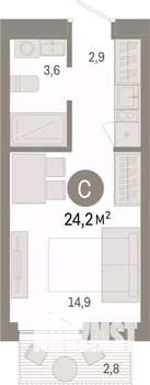 Студия квартира, вторичка, 24м2, 6/8 этаж