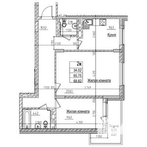 2-к квартира, строящийся дом, 66м2, 11/16 этаж