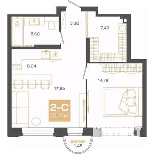 2-к квартира, вторичка, 55м2, 7/24 этаж