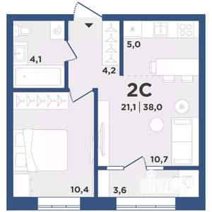 2-к квартира, вторичка, 38м2, 9/9 этаж