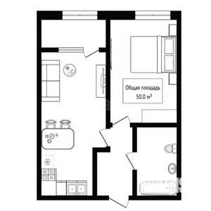 1-к квартира, вторичка, 50м2, 8/15 этаж
