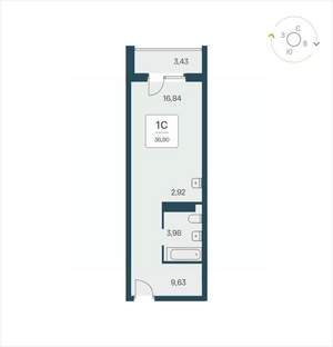 Студия квартира, вторичка, 37м2, 20/25 этаж