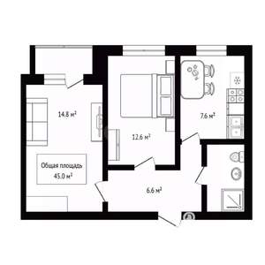 2-к квартира, вторичка, 45м2, 3/9 этаж