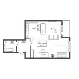 1-к квартира, вторичка, 52м2, 16/25 этаж