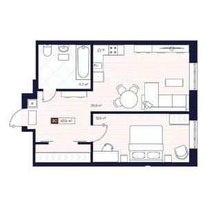 2-к квартира, вторичка, 48м2, 11/12 этаж