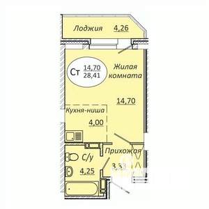 Студия квартира, строящийся дом, 28м2, 18/23 этаж