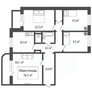4-к квартира, вторичка, 76м2, 5/10 этаж