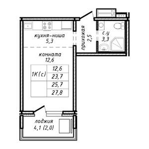 1-к квартира, строящийся дом, 26м2, 12/17 этаж