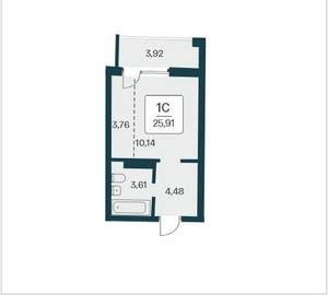 Студия квартира, вторичка, 26м2, 3/25 этаж
