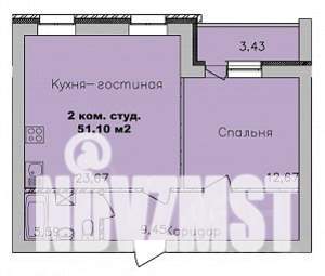 2-к квартира, строящийся дом, 51м2, 7/9 этаж