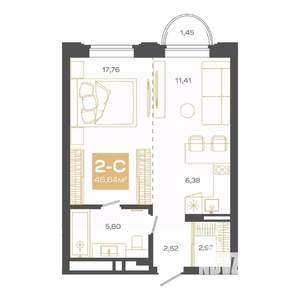 2-к квартира, строящийся дом, 47м2, 16/24 этаж