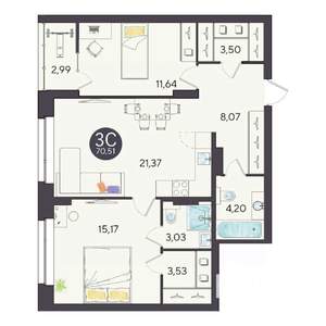 3-к квартира, вторичка, 71м2, 8/10 этаж