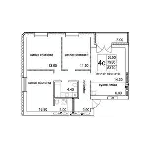 4-к квартира, строящийся дом, 81м2, 8/8 этаж