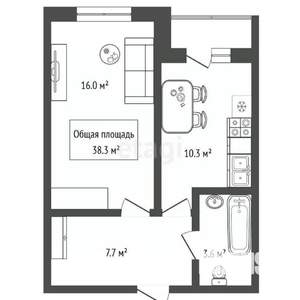 1-к квартира, вторичка, 38м2, 10/16 этаж