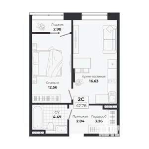 2-к квартира, строящийся дом, 40м2, 5/9 этаж