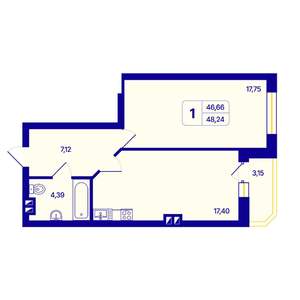 1-к квартира, вторичка, 48м2, 7/26 этаж