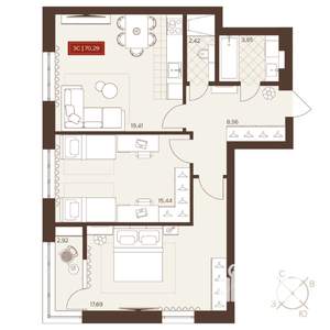 3-к квартира, вторичка, 70м2, 12/24 этаж