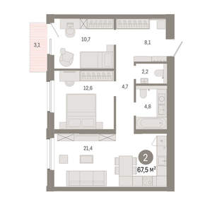 2-к квартира, вторичка, 67м2, 7/24 этаж