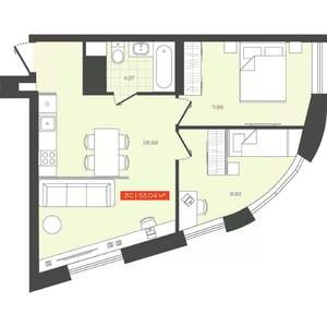 3-к квартира, вторичка, 53м2, 22/24 этаж