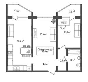 2-к квартира, вторичка, 53м2, 5/17 этаж