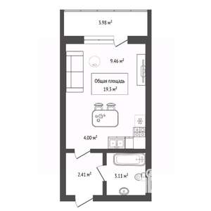 Студия квартира, вторичка, 19м2, 16/18 этаж