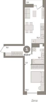 1-к квартира, вторичка, 48м2, 3/18 этаж