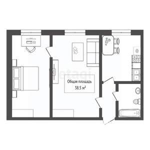 2-к квартира, вторичка, 39м2, 1/2 этаж