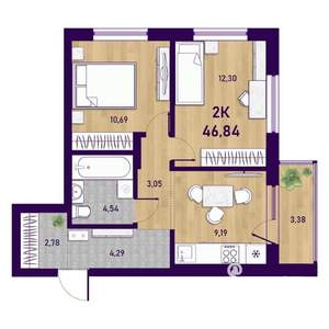2-к квартира, вторичка, 47м2, 18/23 этаж