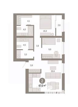 2-к квартира, вторичка, 67м2, 7/7 этаж