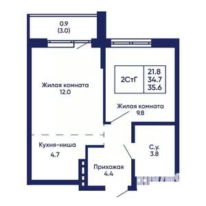 2-к квартира, вторичка, 36м2, 3/14 этаж
